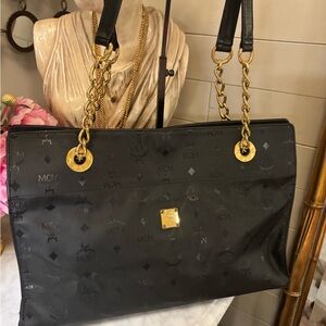 MCM EUC COA VTG Black Tote Bag with Gold Accents made in Germany